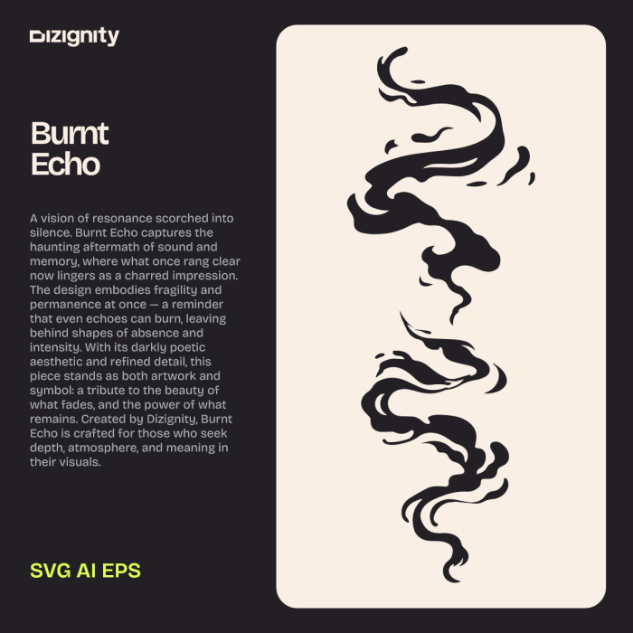 Burnt Echo artwork — abstract dark fantasy illustration by Dizignity, symbolizing resonance, silence, and charred memory.