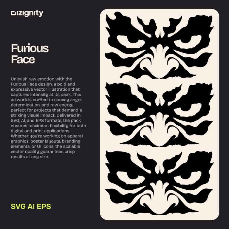 Furious Face vector illustration pack in SVG, AI, and EPS formats – premium graphic resource by Dizignity for bold, expressive design projects